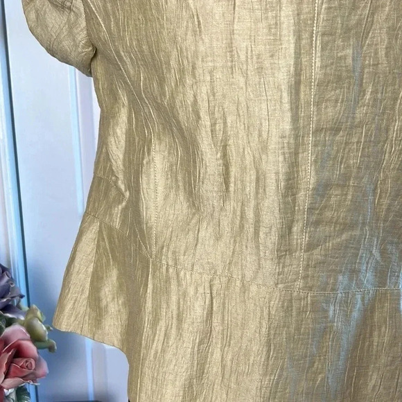 PAZ TORRAS LINEN CROPPED PEPLUM SHIMMERY GOLD COLOR BLAZER  made in Milan? - Picture 9 of 17
